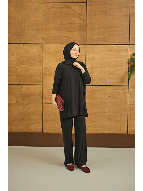 Locco Moda Kadın Yanları Yırtmaç Detay İkili Takım Siyah - S000527070-19351