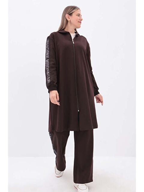 ALLDAY Acı Kahve-Baskılı Fileli Büyük Beden Eşofman Takımı - S000336817-19413