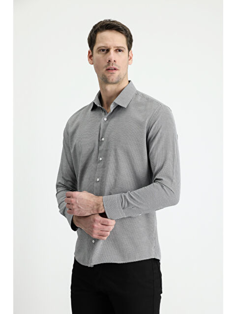 Kiğılı Uzun Kol Slim Fit Dar Kesim Klasik Desenli Pamuklu Kolay Ütülenebilir Gömlek - S000404899-19351