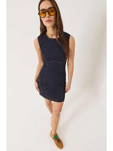 SHADE Kadın Bisiklet Yaka Elastanlı Yazlık Denim Elbise - S000376353-21164