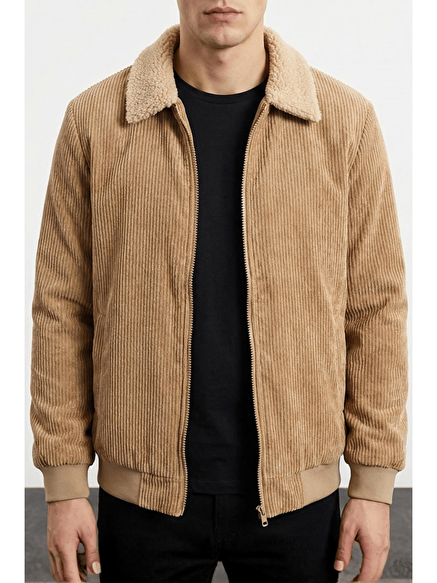 Genius Store Erkek Kadife Mont Pelüş Astarlı Gömlek Yaka Rüzgar Geçirmez Kadife Mont - S000501396-19928