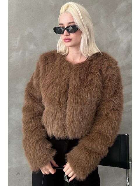 Madmext Kahverengi Bisiklet Yaka Kadın Suni Kürk Mont Mg2176 - S000266408-19413