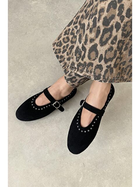 Straswans Abner  Kadın Drop Detay Süet Babet Siyah - S000513048-19351