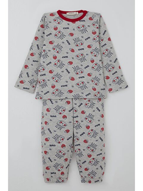 Breeze Kız Bebek Pijama Takımı Sevimli Kraliçe Desenli Çilekli Açık Gri Melanj (9 Ay-3 Yaş) - S000527072-17308