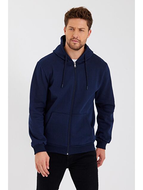 Mmetalic Kanguru Cepli Kapüşonlu  İçi Pamuklu Erkek Fermuarlı Sweatshirt - S000234401-21164