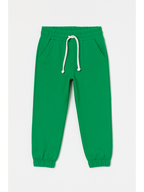 Magu Unisex Çocuk Pamuklu Yeşil Beli Bağcıklı Eşofman Altı - Cepli Lastik Paça - S000422663-18194