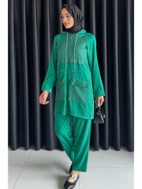 Julude Kapüşonlu Dantel Detaylı Tesettür Tunik Pantolon İkili Takım - S000399782-18194