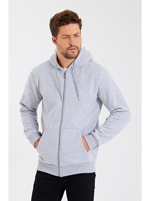 Mmetalic Kanguru Cepli Kapüşonlu  İçi Pamuklu Erkek Fermuarlı Sweatshirt - S000234401-20600