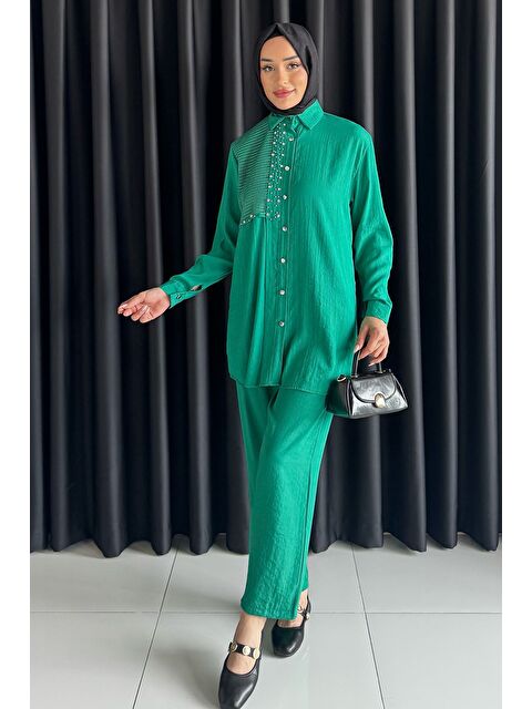 Julude Dantelli Taşlı Tesettür Tunik Pantolon İkili Takım - S000399783-18194