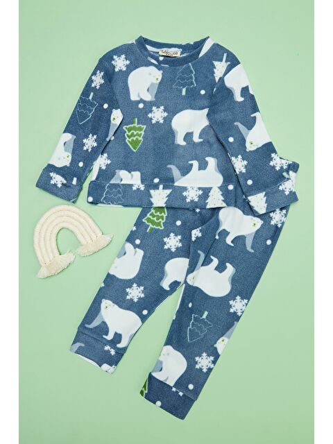 Fullamoda Kutup Ayısı Desenli Polar Unisex Çocuk Pijama Takımı - S000506343-33408