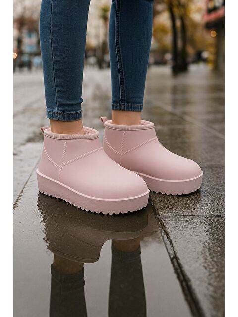 MODAFRATO SOFTWARM Kadın Yünlü Yağmur Çizmesi Su Geçirmez Kar Botu Kısa Bot İçi Kürklü - S000485960-7152