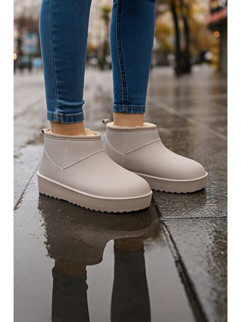 MODAFRATO SOFTWARM Kadın Yünlü Yağmur Çizmesi Su Geçirmez Kar Botu Kısa Bot İçi Kürklü - S000485960-19928