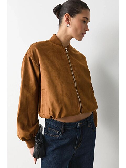 Madmext Kahverengi Astarlı Kadın Bomber Ceket Mg2545 - S000466063-19413