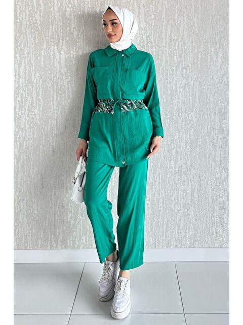 Julude Dantel Garnili Fermuarlı Ve Çıtçıtlı Tesettür Tunik Pantolon İkili Takım - S000399785-18194