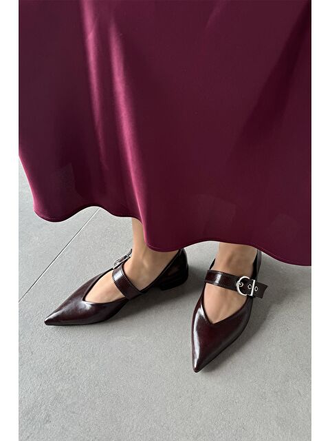 Straswans Pansy  Kadın Kemer Detay Kırışık Deri Babet Bordo - S000513272-19951