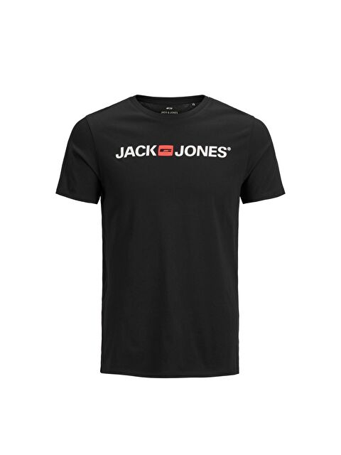 Jack & Jones Corp Logo Crew Neck Erkek Siyah Bisiklet Yaka Spor Tişört