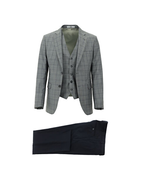 Kiğılı Slim Fit Dar Kesim Kombinli Yelekli Takım Elbise