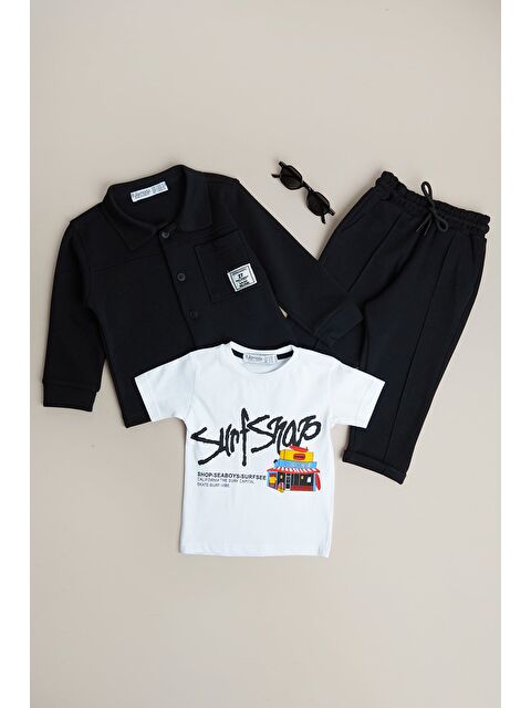 Fullamoda %100 Pamuk Çimalı Yazı Baskılı 3 Lü Erkek Çocuk Takım - S000513372-19351