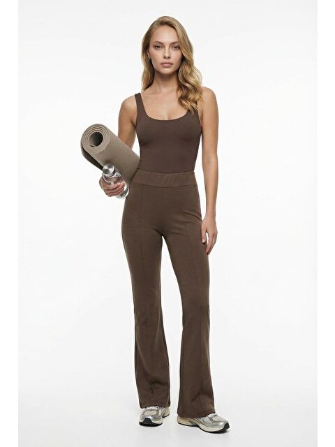 Madmext Kahverengi Yeşili Yüksek Bel Flare Paça Günlük Kadın Pantolon Mg2645 - S000508347-19413