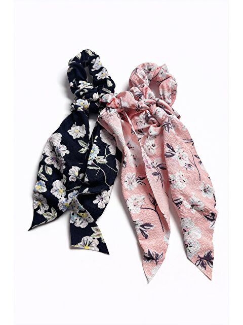 New Obsessions 2 Adet Çiçek Desenli Dokulu Fularlı Simit Toka