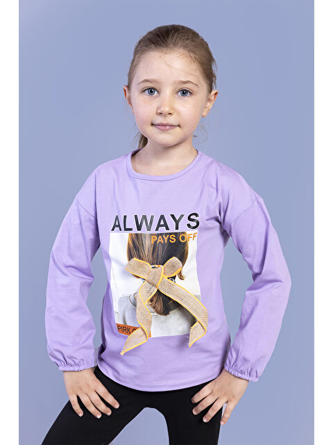 Toontoykids Kız Çocuk Baskılı Kol Ucu Lastikli Tişört