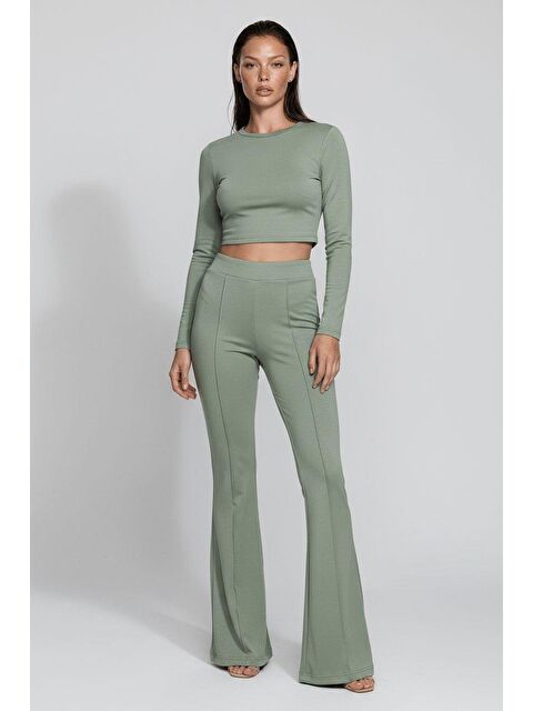 Madmext Mint Yeşili Yüksek Bel Flare Paça Günlük Kadın Pantolon Mg2645 - S000508347-17259