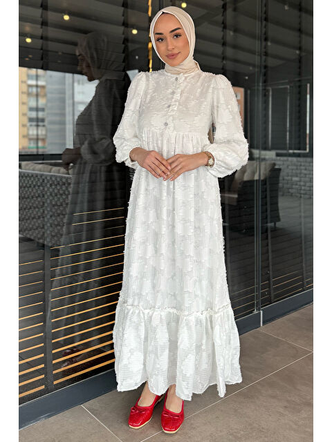 Julude Kadın Taşlı Düğmeli Püsküllü Tesettür Fistolu Elbise - S000361279-19966