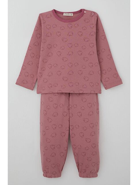 Breeze Kız Bebek Pijama Takımı Elma Desenli Gülkurusu (9 Ay-3 Yaş) - S000527073-20028