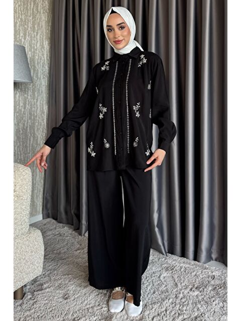 Julude Kadın Boncuk İşlemeli Tesettür Gömlek Pantolon İkili Takım - S000399792-19351