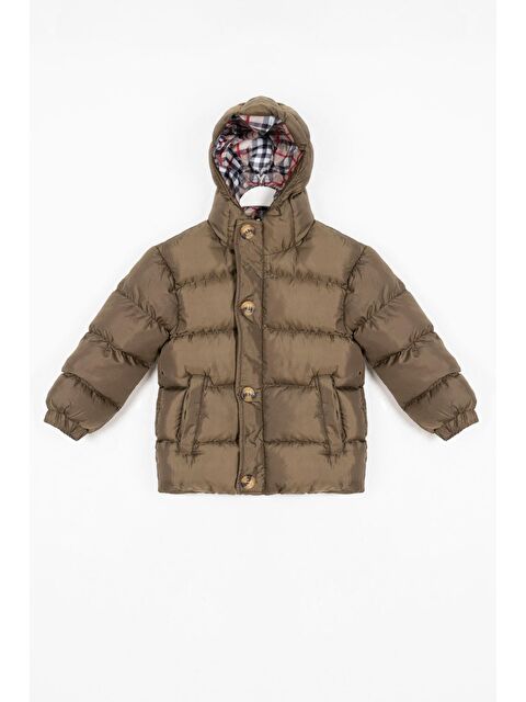 Zepkids Kapüşonlu Uzun Kol Düğmeli Fermuarlı Haki Renk Erkek Çocuk Mont - S000356371-18547