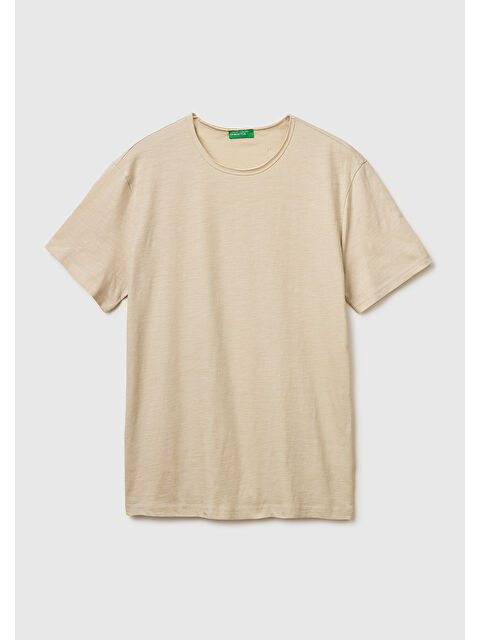 United Colors Of Benetton Erkek Taş  %100 Pamuk Regular Fit Bisiklet Yaka T-Shirt