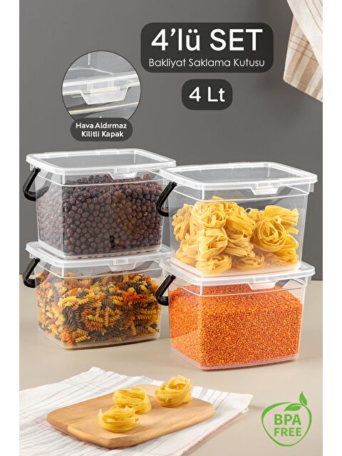 Meleni Home 4'lü Set Çok Amaçlı Un Bakliyat Saklama Kabı Erzak Mutfak Saklama Kutusu Şeffaf 4 lt - S000382777-26865