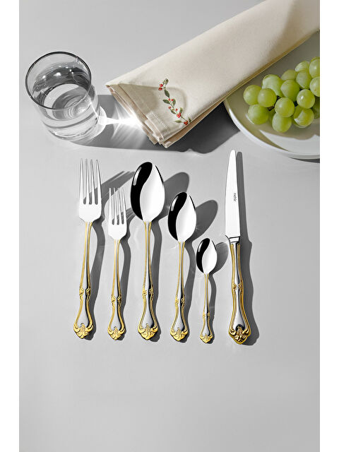 Nehir Lalezar Altın Saten 12 Kişilik 72 Parça Kutulu Çatal Kaşık Bıçak Takımı - S000492509-20076