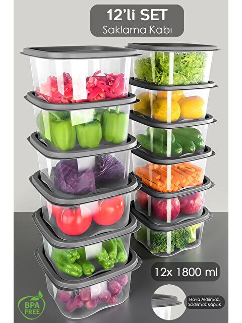 Meleni Home 12 Adet Kare Erzak Gıda Saklama Kabı 1800 ml Antrasit - S000382769-20600