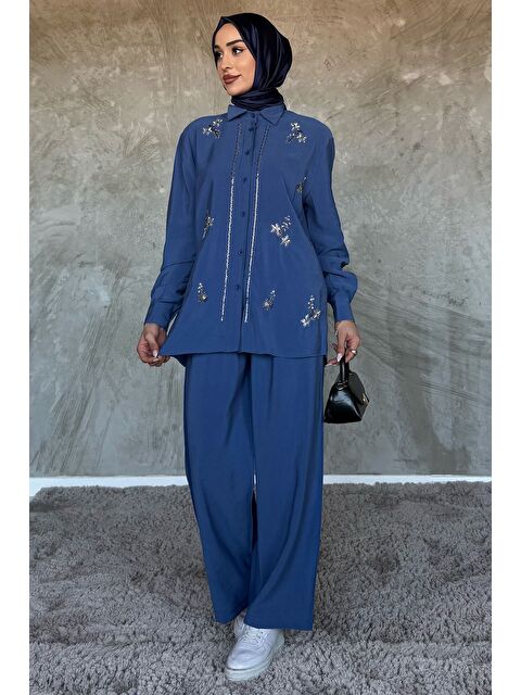 Julude Kadın Boncuk İşlemeli Tesettür Gömlek Pantolon İkili Takım - S000399792-23093