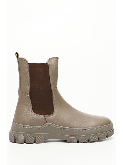 GÖNDERİ(R) BEJ-VİZON  Hakiki Deri Yuvarlak Burun Kadın Günlük Chelsea Bot 52411 - S000069146-37219