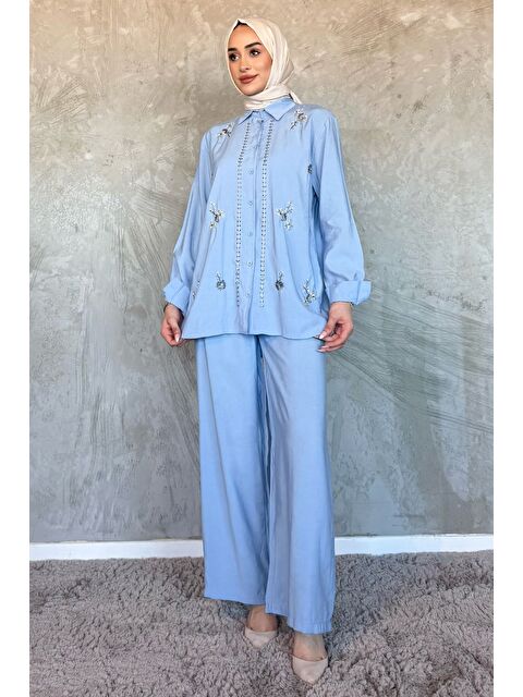 Julude Kadın Boncuk İşlemeli Tesettür Gömlek Pantolon İkili Takım - S000399792-17437
