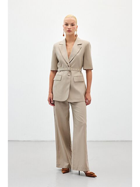 SATEEN Bol Paça Keten Pantolon - Vizon - S000433692-26429