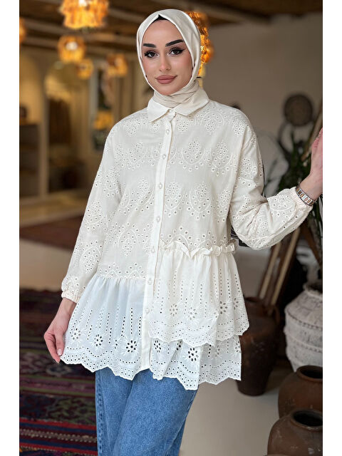 Julude Kadın İnci Düğmeli Fırfırlı Tesettür Fistolu Gömlek - S000361324-19928