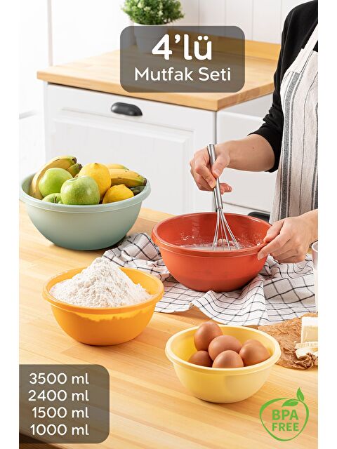 Meleni Home 4 li Set Yuvarlak Hazırlık Kase Seti Çok Amaçlı Çırpma Kabı Badya Seti Saklama Kabı - S000382776-23173