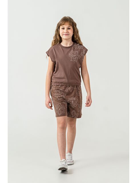 Mışıl Kids Üst Sol Omuz Baskılı Alt Tüm Alan Baskılı Kız Çocuk Şort - Tişört Takımı - S000513747-19413