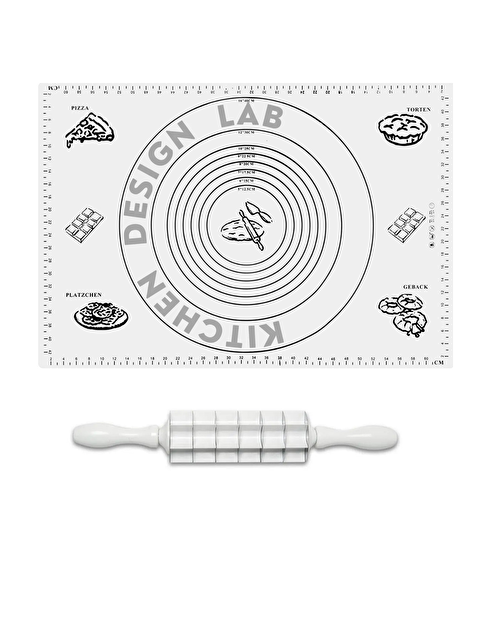 Kitchen Design Lab 2'li Set Beyaz 45x65 cm Silikon Hamur Açma Matı Ve Kare Mantımatik Seti - S000442216-20063