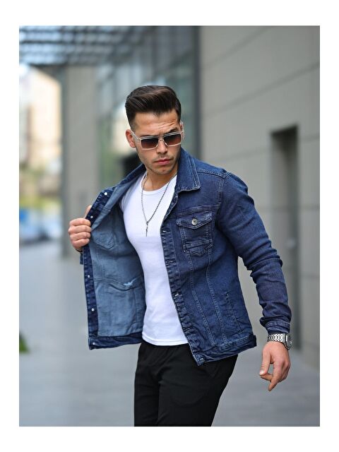 Comstar Erkek Trend Polo Yaka Slim Fit Denim Jeans Mavi Jean Ceket