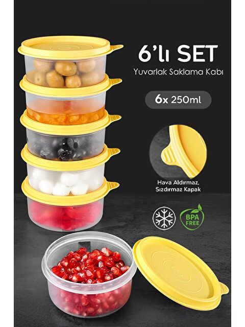 Meleni Home 6'lı Yuvarlak Gıda Saklama Kabı Seti 6x250 ml Sarı - S000382789-20072