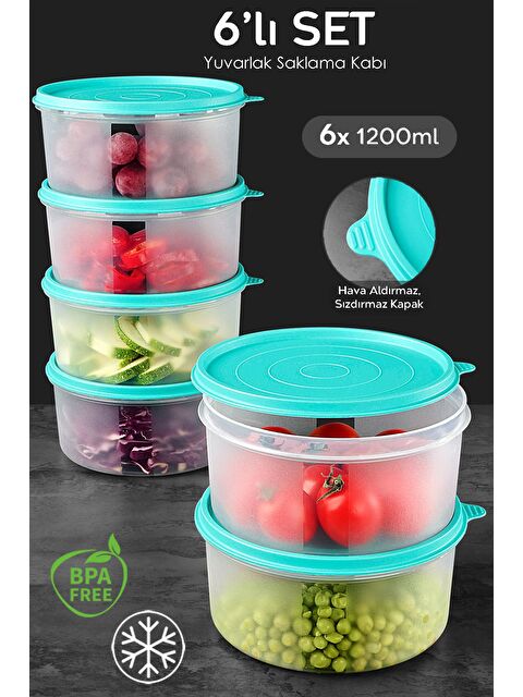 Meleni Home 6'lı Yuvarlak Gıda Saklama Kabı Seti 6x1200 ml Yeşil - S000382791-18194