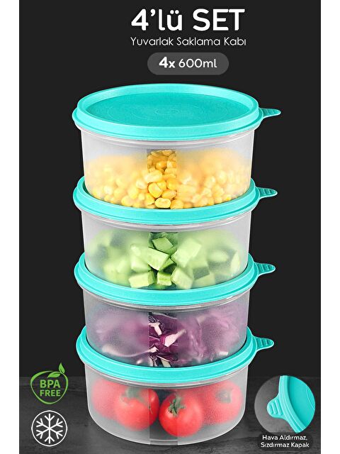 Meleni Home 4'lü Yuvarlak Gıda Saklama Kabı Seti 4x600 ml Yeşil - S000382792-18194