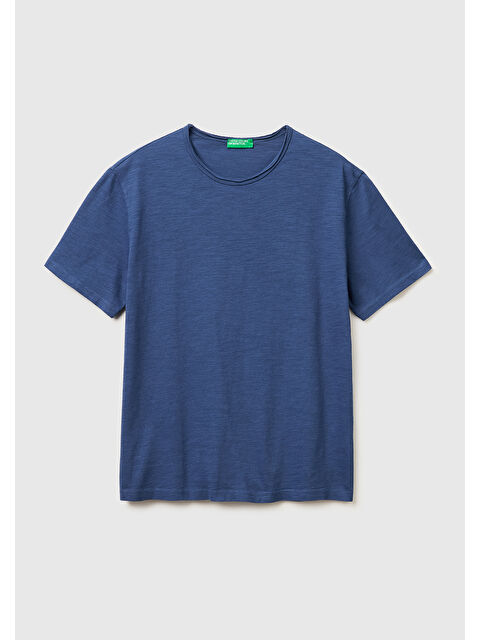 United Colors Of Benetton Erkek İndigo  %100 Pamuk Regular Fit Bisiklet Yaka T-Shirt
