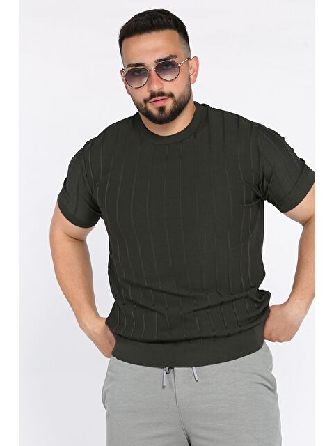 Mishar İtalia Erkek Bisiklet Yaka Kendinden Çizgi Desenli Triko Tişört - S000399788-29666