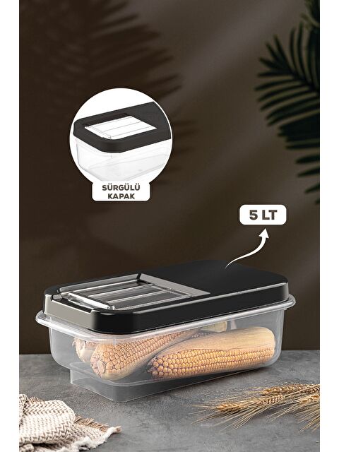 Meleni Home Multibox 5 lt Bakliyat Saklama Kabı Kayar Kapaklı Erzak Saklama Kabı Un Kabı Antrasit - S000382795-29666