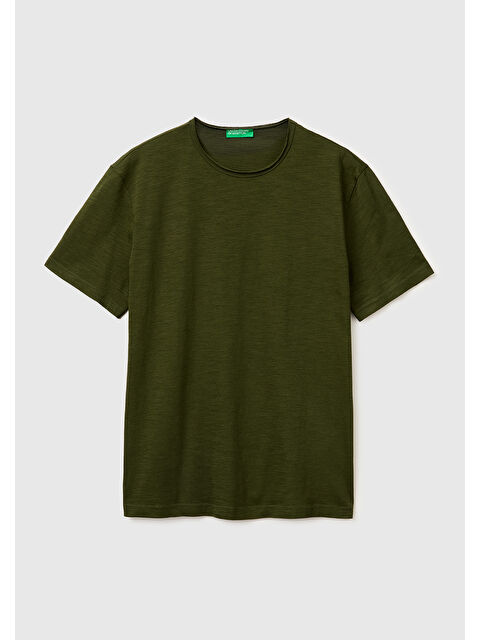 United Colors Of Benetton Erkek Koyu Yeşil  %100 Pamuk Regular Fit Bisiklet Yaka T-Shirt